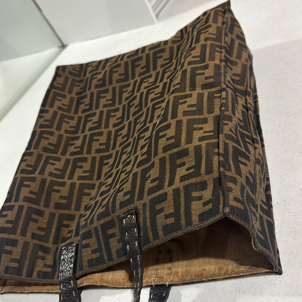 FENDI Zucca Tote FF Monogram Brown Vertical Canvas Satchel Bag Authentic - Picture 5 of 16